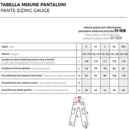 D5 taglie pantaloni