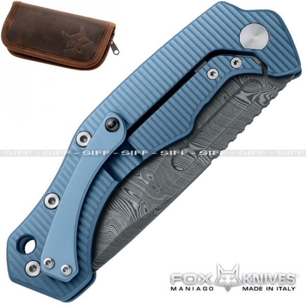 Coltello DESERT FOX Damasco - Light blue titanium chiudibile